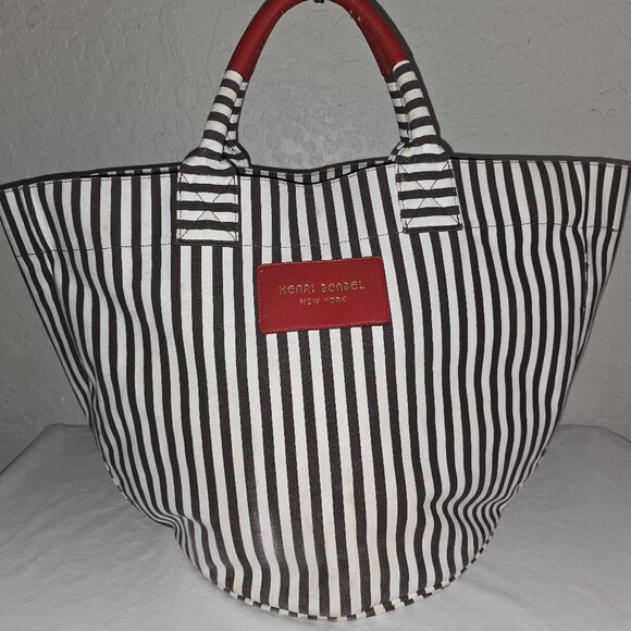 Henri Bendel Extra Large Striped Canvas Tote Bag, Beach Bag AS IS - Picture 1 of 15